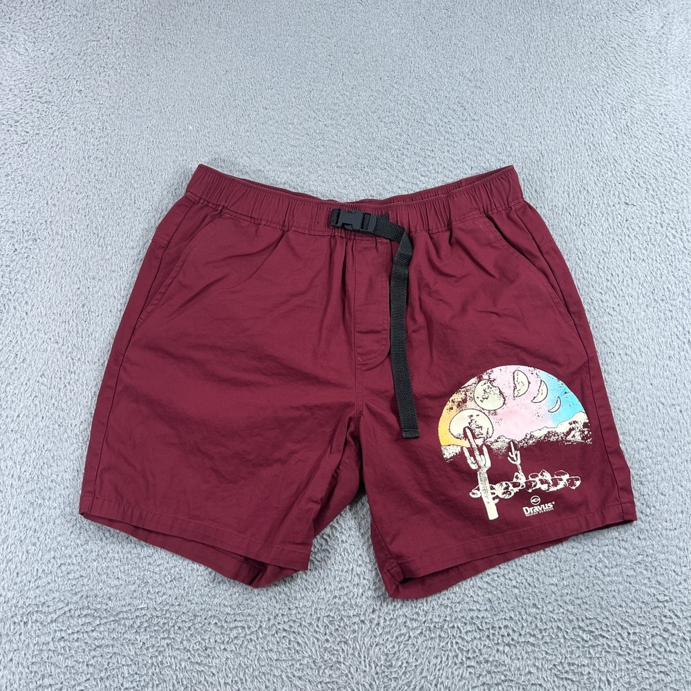 Dravus Shorts Mens M 6in Burgundy Desert Moon Graphic Integrated Belt Hiking